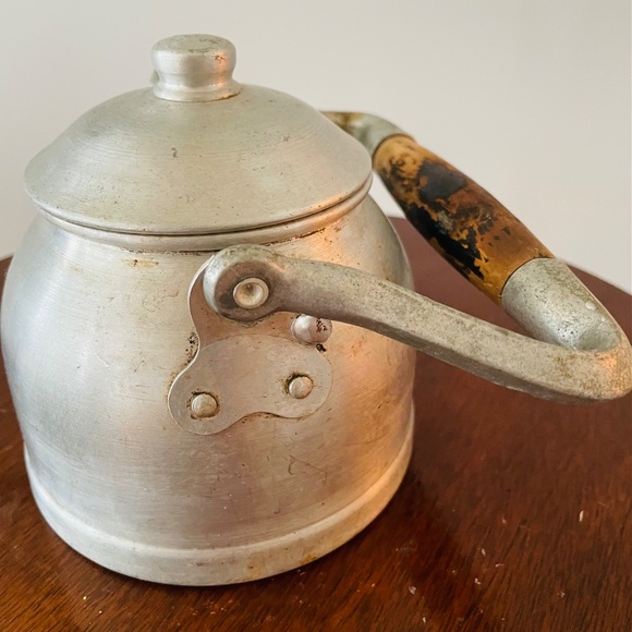Vintage Aluminum teapot with a wooden handle, Vintage Rustic Teapot - Picture 3 of 4